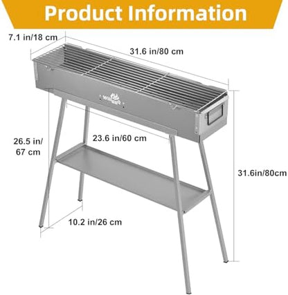 WILLBBQ Charcoal Grill, Portable BBQ Grill with Removable Stand & Shelf