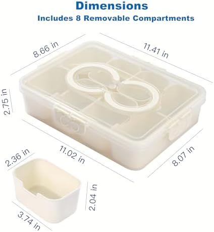 Snackle Box Container,Divided Serving Tray with Lid and Handle,Dishwasher Safe Snack Box Charcuterie Board,8-Compartment Snack Container for Adults,Fruit Veggie Tray Snack Organizer for Party Picnic