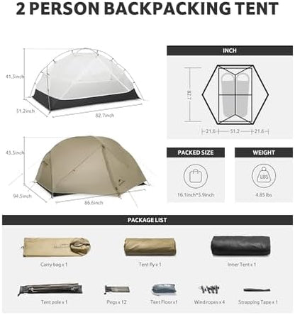 Naturehike Mongar Upgraded 1/2/3 Person Backpacking Tent,Waterproof Lightweight Camping Tent with Footprint