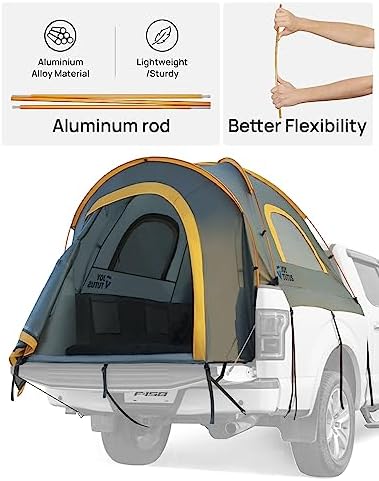JOYTUTUS Pickup Truck Tent 5ft 2.0, Waterproof PU2000mm Double Layer for 2 Person, Portable Truck Bed Tent with Rainfly - Orange, Aluminum Pole