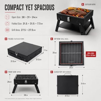 Small Portable BBQ Charcoal Grill: Mini Foldable Table Top Barbecue Grills