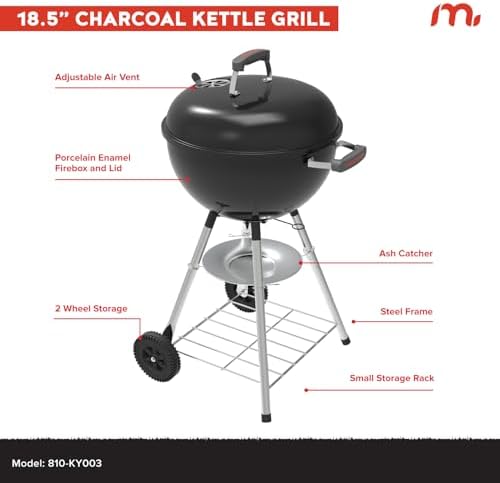 Megamaster 18" Charcoal Grill, Adjustable Air Vent with Storage Rack