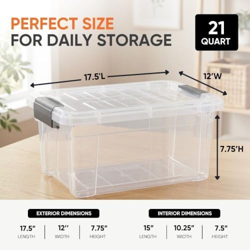 Superio 21 Quart Clear Plastic Storage Boxes with Lids, Stackable Organizer Containers, BPA-Free Storage Bins for Home, Office, School & Dorm, 1 Pack