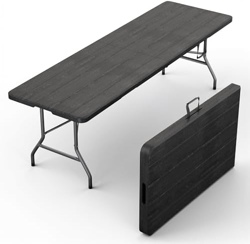 10 PACK of 8 Feet Foldable Table with Built in Handle & Steel Legs | 8 FT Heavy Duty Portable | Perfect for Party, Dining, Wedding, Events, Picnic Indoor, Outdoor, Camping, Temporary - 8 Foot