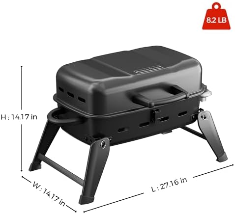 MASTER COOK 10,000 BTU Portable Gas Grill, Tabletop Small Propane Grill with Foldable Legs, Outdoor Compact BBQ for RV, Hiking, Camping, Patio, Tailgate