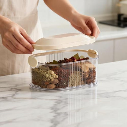 5-Layer Stackable Spice Storage Box - Space-saving Food Containers with Easy Lock Lids, Condiment Organizer Box for Seasoning Cereal Coffee Beans, Family Gathering Picnic Party Camping Use (Beige)