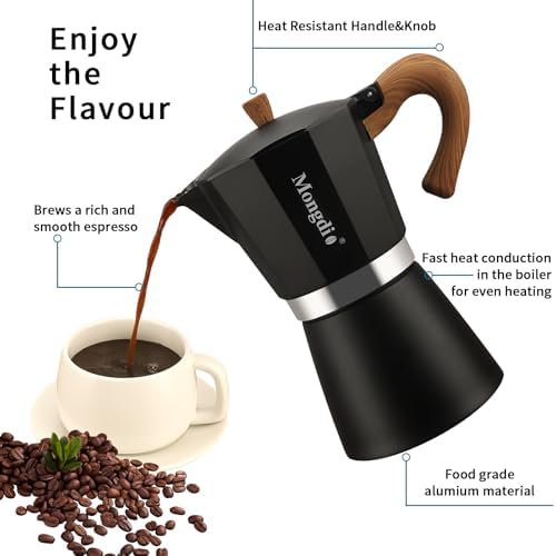 Mongdio Stovetop Espresso Maker Moka Pot, Cuban Coffee Maker Stove top coffee maker Moka Italian Espresso Greca Coffee Maker Brewer Percolator, 12 Espresso Cups, 20 oz - Black