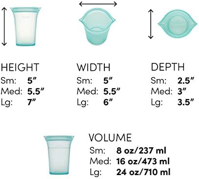 Zip Top Reusable Food Storage Bags | 3 Cup Set [Frost] | Silicone Meal Prep Container | Microwave, Dishwasher and Freezer Safe | Made in the USA