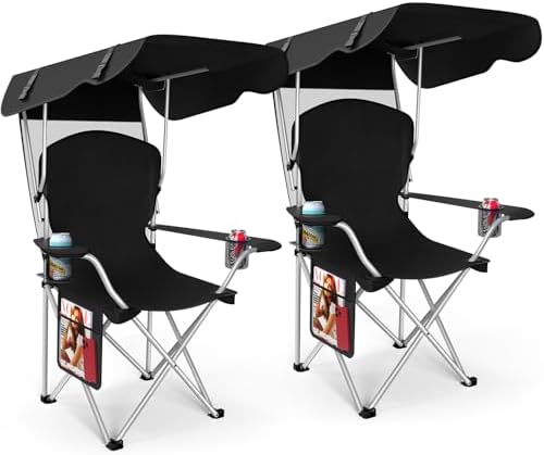 VTOY Portable Folding Camping Chair with Canopy, Outdoor Sun Shade Chair