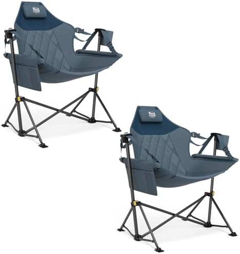 TIMBER RIDGE Hammock Camping Chair with Adjustable Backrest, Heavy Duty Folding Hammock Chair Supports 350lbs, Portable Hammock Chair for Camping, Travelling and Patio, Blue 2 Pack