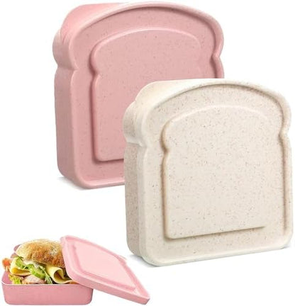Sandwich Containers, Sandwich Containers for Lunch Boxes, Reusable Plastic Food Storage Sandwich Box with Lid, BPA Free, Microwave Safe, for Family Adults for Office, Camping (White & Pink)
