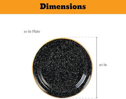 Granite Ware 12-Piece Outdoor Set, Enameled Steel, Perfect for Camping & Picnics - Speckled Black with Color Rim