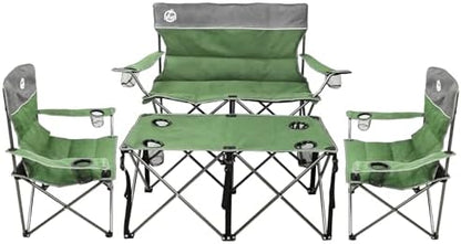 Northroad Folding Camping Chair Set of 4, Portable Collapsible Conversation Set w/1 Sofa, 2 Single Chairs, 1 Table for Family Patio, Outdoor Travel, Beach(Green)
