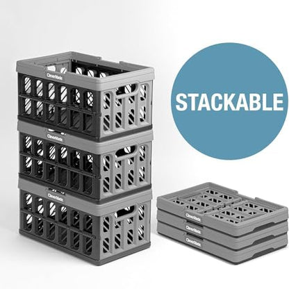 CleverMade Eco Collapsible Shopping Basket with Handles, 24L Stone, 3 Pack