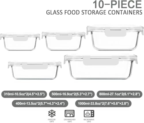 M MCIRCO 10 Pack Glass Food Storage Container with Lids, White