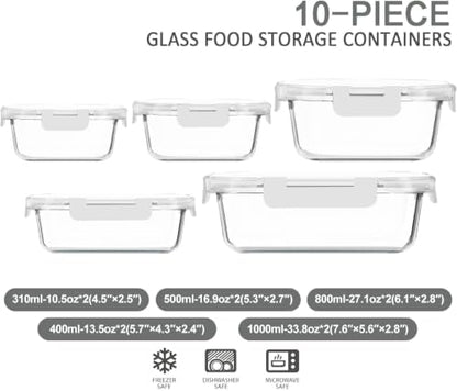 M MCIRCO 10 Pack Glass Food Storage Container with Lids, White