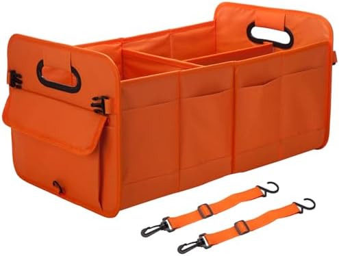 titiyiof Trunk Organizer For Suv & Sedan,Car Organizers and Storage, Waterproof Collapsible & Adjustable Straps,70L Sturdy Car Organization for Car Accessories, Tools,Sundries,2-3Compartment（Orange