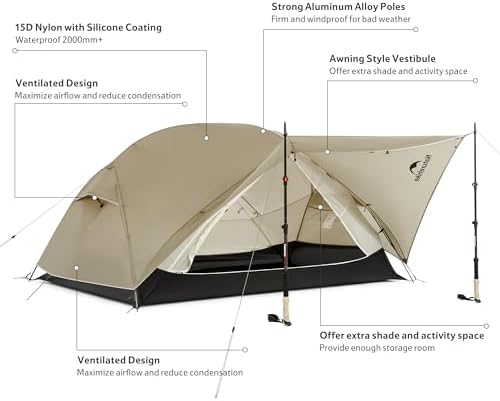 Naturehike Mongar Upgraded 1/2/3 Person Backpacking Tent,Waterproof Lightweight Camping Tent with Footprint