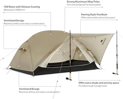 Naturehike Mongar Upgraded 1/2/3 Person Backpacking Tent,Waterproof Lightweight Camping Tent with Footprint