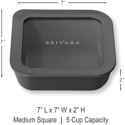 Glass Food Storage Container with Lid, 5-Cup Medium Square | Microwave-Safe Airtight Lid, Oven-Safe Ceramic-Coated Glass | Zero Plastic, No PFAS/PFOA/BPA, Reusable [Onyx]