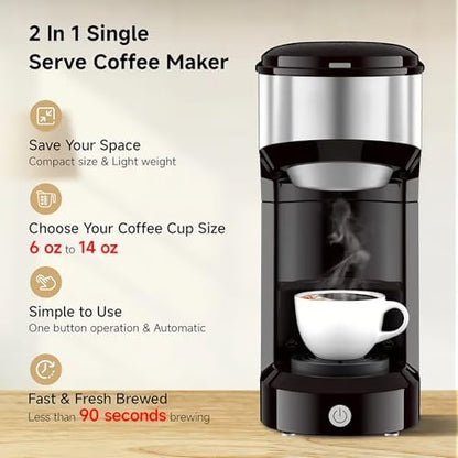 Single Serve Coffee Maker, Small K Pod&Ground Coffee Machine