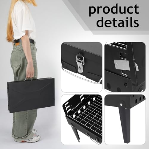 Portable Charcoal Grill, Foldable BBQ Grill Kit Easy to Carry, Tabletop Outdoor Barbecue Smoker, Small BBQ Grill for Outdoor Camping, Patio and Picnic