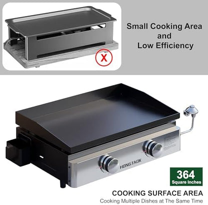 18 Inch Portable Gas Propane Griddle with Lid & Non-stick Ceramic Coated Baking Pan, Outdoor Tabletop Propane Grill for Cooking, Barbecue, Camping Tailgating