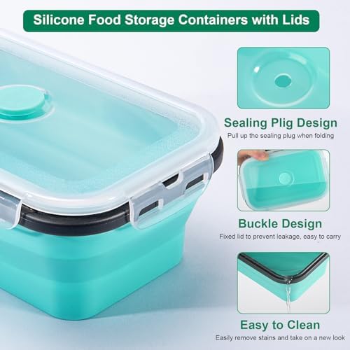 Sudaya 8 Pack Collapsible Food Storage Containers With Lids, Collapsible Storage Containers Sets Silicone Collapsible Bowls For Camping, RV Accessories, Travel Trailer Must