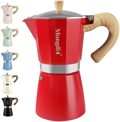 Mongdio Stovetop Espresso Maker Moka Pot, Cuban Coffee Maker Stove top coffee maker Moka Italian Espresso Greca Coffee Maker Brewer Percolator, 12 Espresso Cups, 20 oz - Red