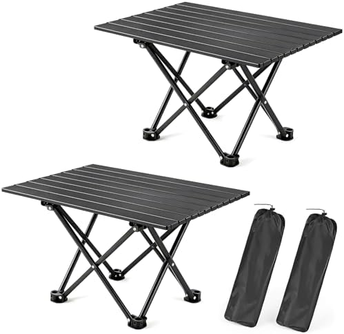 2 Pack Camping Table Foldable, Portable Folding Beach Table, Black-L