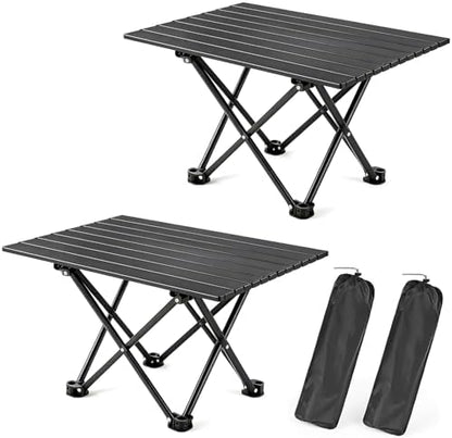 2 Pack Camping Table Foldable, Portable Folding Beach Table, Black-L