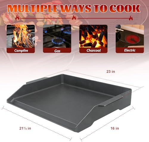 Upgraded 23"x16" Enamelled Cast Iron Griddle, 2.56" High Sidewalls, Heavy-Duty Nonstick Flat Top with Dual Handles, Universal for Gas/Charcoal Grill & Stove Top
