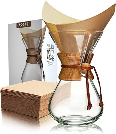 AGOGO Pour Over Coffee Maker Set, 34oz Classic Style, 50 Paper Filters