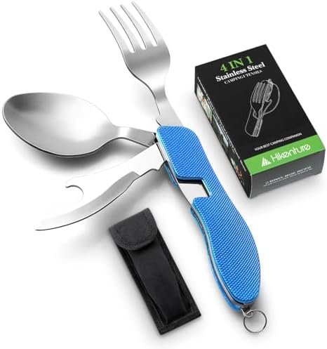Camping Utensils, 4-in-1 Stainless Steel Fork Spoon Knife Set(Blue)