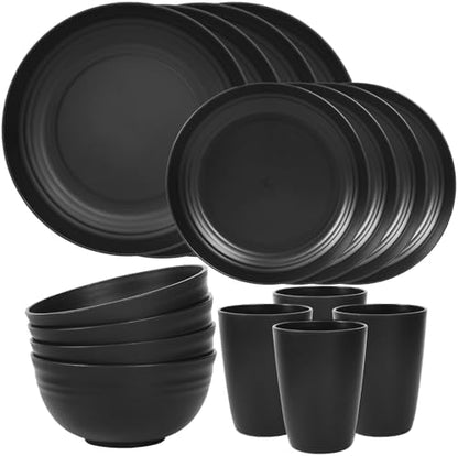 Quatish 16 Piece Plates and Bowl Set for 4, Dinnerware Dish Set for Kitchen