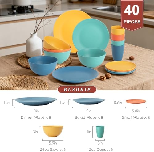 40 PCS Wheat Straw Dinnerware Sets for 8 | Dishes Set for 8 - Multi