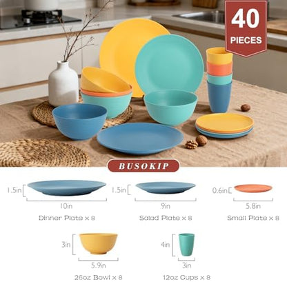40 PCS Wheat Straw Dinnerware Sets for 8 | Dishes Set for 8 - Multi