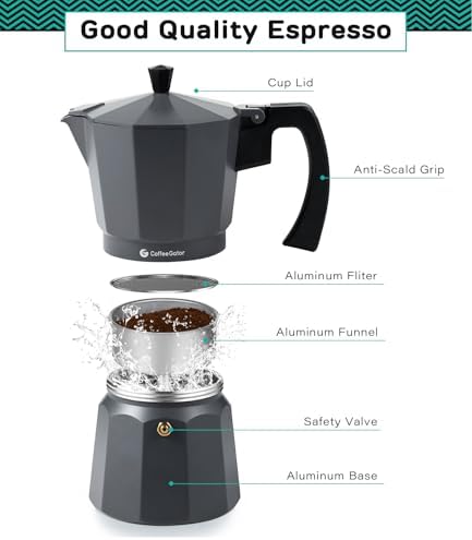 Coffee Gator Moka Pot Aluminum - 6 Cup, 12oz Stovetop Espresso Maker