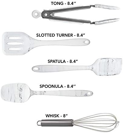 COOK WITH COLOR Silicone Cooking Utensils, Kitchen Utensil Set, Easy to Clean Silicone Kitchen Utensils, Cooking Utensils for Nonstick Cookware, Kitchen Gadgets Set, Mini, Marble White