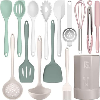 AOTHOD Silicone Cooking Utensils Set - 446°F Heat Resistant Silicone Kitchen Utensils,Spatula,Spoon, Kitchen Utensil Sets Gadgets Tools Set for Nonstick Cookware,Dishwasher Safe BPA FREE (Multicolor)