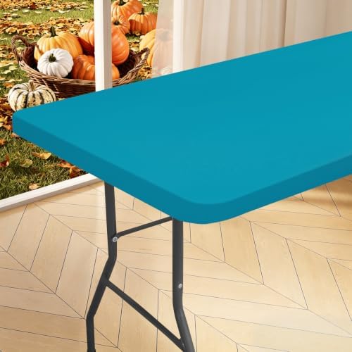 homing Rectangle Table Cloth Cover, Waterproof Polyester Elastic Fitted Tablecloth, Fits for 6 Foot Folding Tables, Washable Table Protector for Picnic, Camping, Outdoor (Teal, 30" x 72")