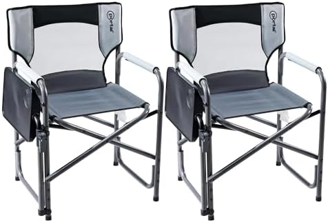 Portal Director Camping Chair with 2-Way Rotating Side Table, 300 lb, Gray