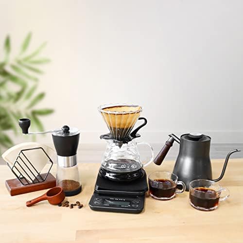 SOTECH Pour Over Coffee Maker Set includes a manual grinder, a hand brewing pot, a drip pot, a glass pot, filter paper, and a portable travel bag, suitable for outdoor camping.