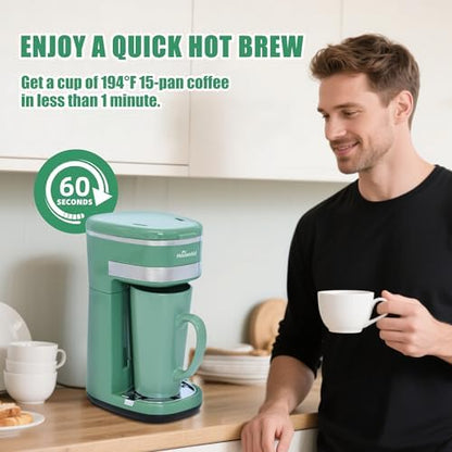 Single Serve Coffee Maker, 15oz Portable One Cup Coffee Brewer