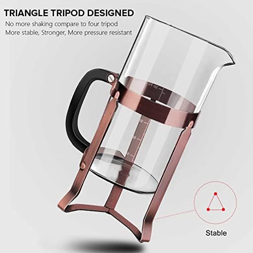 QUQIYSO French Press 34oz, Stainless Steel and Thickened Glass Coffee Maker
