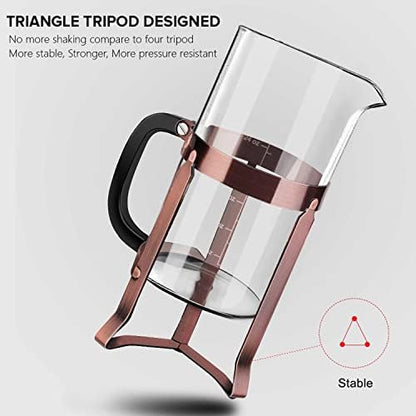QUQIYSO French Press 34oz, Stainless Steel and Thickened Glass Coffee Maker