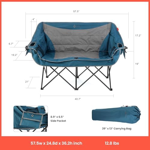 ARROWHEAD OUTDOOR 57 in Wide Duo Foldable Heated Camping Loveseat Chair