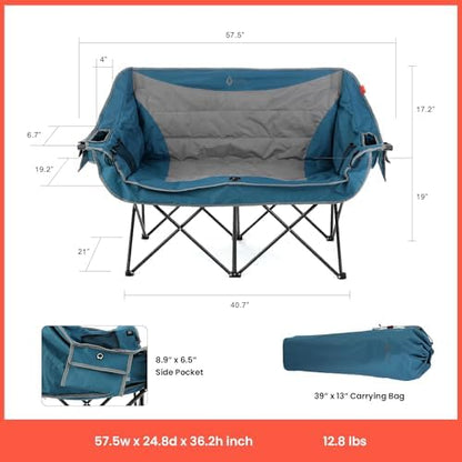 ARROWHEAD OUTDOOR 57 in Wide Duo Foldable Heated Camping Loveseat Chair
