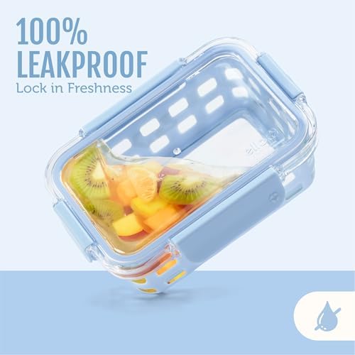 Ello Duraglass 3.4 Cup Glass Meal Prep Containers, 10 Pc, 5 Pack, Blue