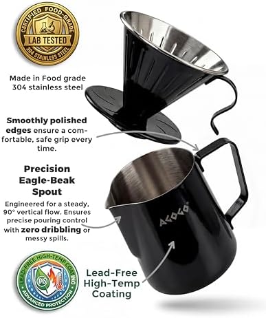 AGOGO Stainless Pour Over Coffee Maker Set, 50 Paper Filters, 30oz, Black